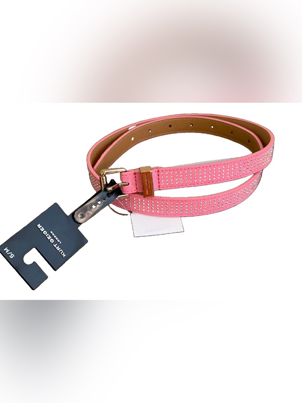 Kurt Geiger Pink Rhinestone Embelished Belt with Gold Buckle size S
